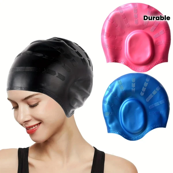 Silicone Swim Cap Set with Ear Protection