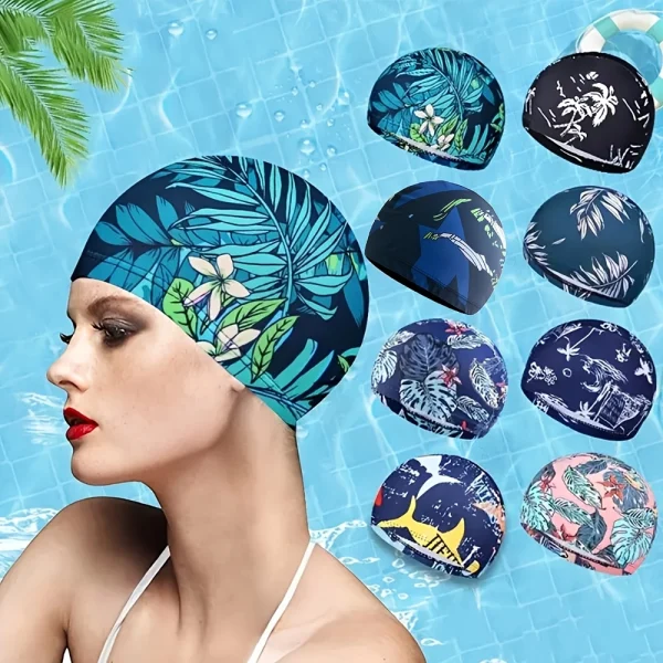 Tropical Print Stretch Swim Cap
