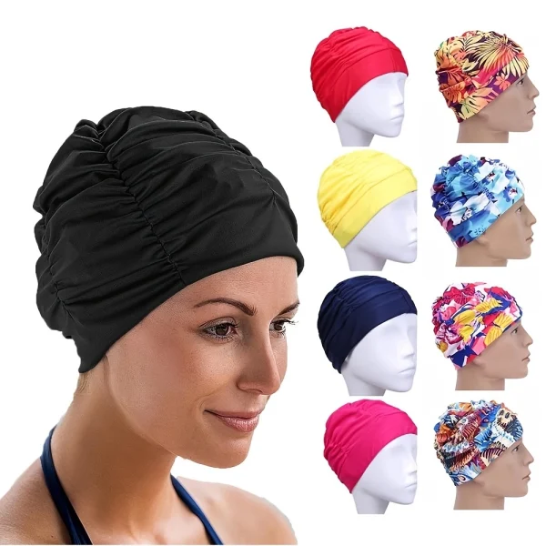Flower Print Elastic Swim Cap